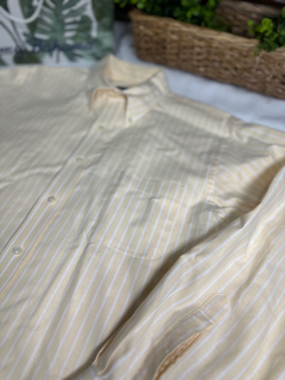 Men’s Lands’ End Light Yellow & White Striped Button-Up